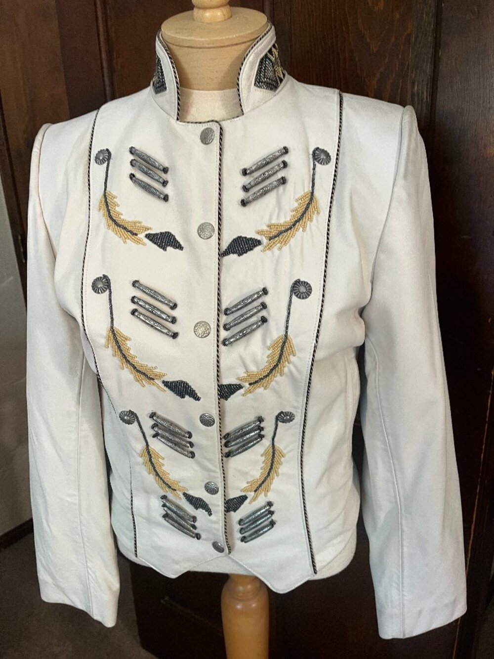Tribe America White Leather Beaded Western Jacket Size 6